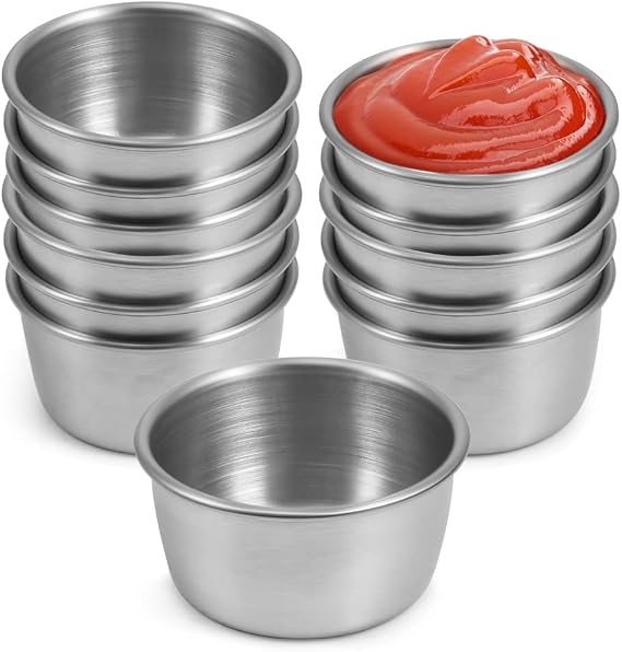 Ramekin Sauce Dipping Bowl Mini Sauce Cups Pudding Condiment Cups for Home Party Stainless Steel (Sliver 12 Pack 40ml)
