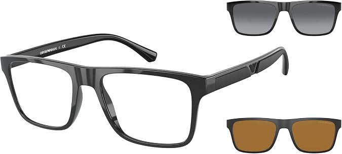 Emporio Armani Mens EA4115 Rectangular Eyewear Frames With Two Interchangeable Sun Clip-ons