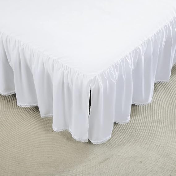 Ruffled Bed Skirts with Split Corners, Elegant Microfiber Fabric Full Bed Skirt 14 Inch Drop Platform Wrap Around Gathered Bedding Bed Skirt (White, Twin(39 * 75"))
