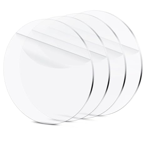 4 Pack Round Acrylic Sheets 9 Inch Diameter 1/4 Inch Thick Clear Plexiglass Sheets Circle Blanks, Transparent Acrylic Circles Acrylic Circles for Craft, DIY Projects, Cake, Table Top