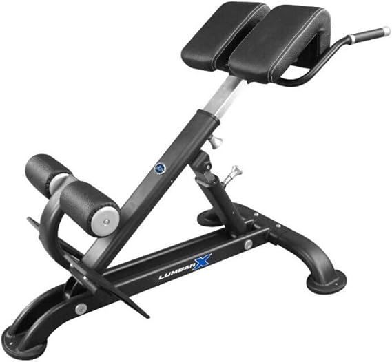 Lumbar X - 45 Degree Back Extension Bench, Adjustable Height, Trains Lower Back, Glutes, and Hamstrings, Core Equipment