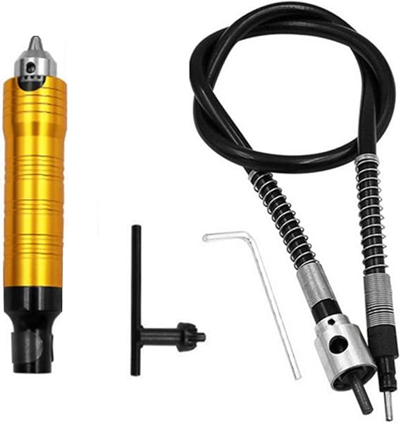 1/8'(3.175mm) Flex Shaft adapter Attachment, Flexible Drill Extension Cable Chuck for Dremel and Compatible Rotary Grinder Tool with Wrench (Gold-2)