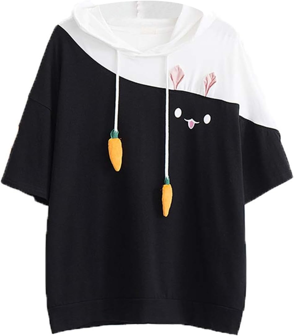 Packitcute Cute Bunny Hoodies for Teens Fashion Print Soft Patchwork Hooded Pullover Tops