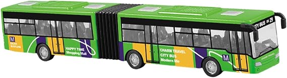 Diecast Articulated Bus Toy, Pull Back Long Bus Model, Alloy Two Section Bus for Kids Collection Decoration, Green