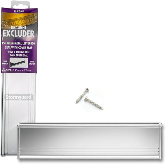 STORMGUARD 06SR0310000CH Internal Metal Letter Box Brush Cover with Flap-Chrome, External dimentions 293mm x 77mm, Aperture 256mm x46mm