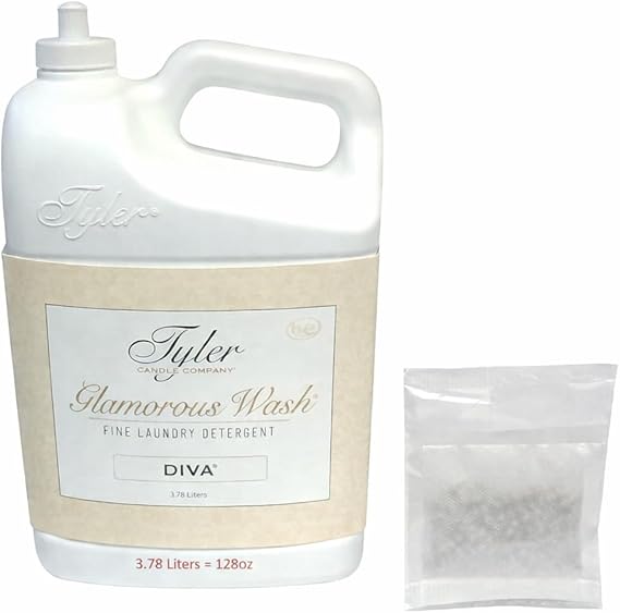 Tyler Candle Company Glam Wash Laundry Detergent, Diva, Liquid, 128 Fl Oz, HE Safe w/Dryer Sachet Pouch, Pull and Pour Spill Proof Cap oh
