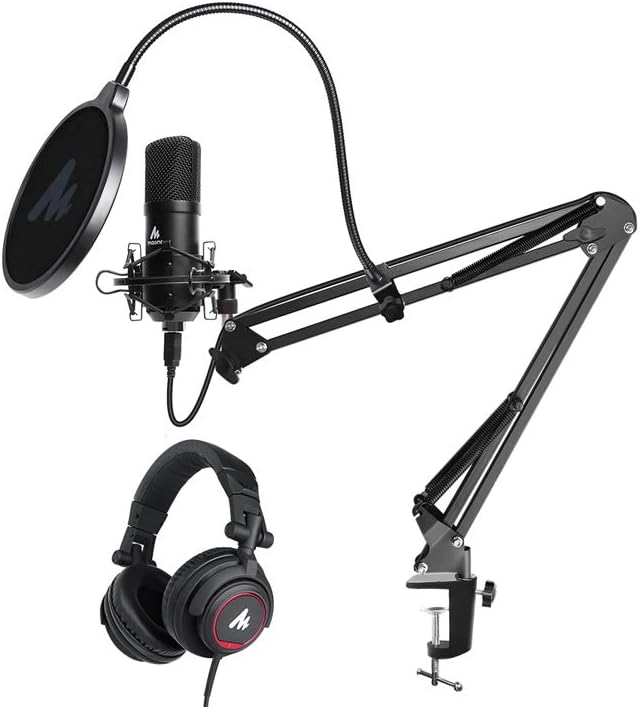 Microphone with Studio Headphone Set, MAONO Plug & Play PC Computer Cardioid Mic Kit for Recording, Singing, Gaming, YouTube AU-A04H