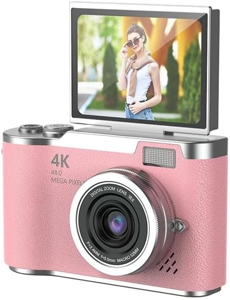 4K Dijital Retro Video Kamera 48MP 18X Zoom Flaşlı (32GB) Kart Dijital Vlog Fotoğraf Makinesi TÜRKÇE Pembe