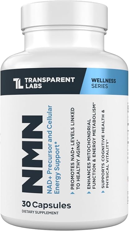 Transparent Labs NMN Supplement for NAD+ Levels - NAD Supplement with 600 mg Nicotinamide Mononucleotide to Support Healthy Aging, Cellular Energy Production, Metabolic Balance - 30 Count