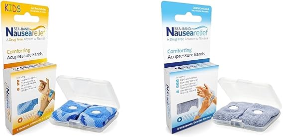 Sea-Band Anti-Nausea Acupressure Wristbands for Motion & Morning Sickness, Child Blue & 1 Pair Gray