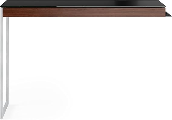 BDI Furniture Sequel 20 6112 Office Desk Return, 42" x 18" for use on Left Side or Right Side of Sequel 6101 Office Desk, with Satin-Etched Tempered Glass Top, Chocolate Stained Walnut, Satin Nickel