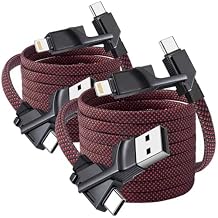 Miger 2Pack 6FT 240W 4 in 1 Braided Fast Charging Cable, Car Chargrs for Multiple Devices, USB A/C to C/Lightning Multi Charger Cord for iPhone 17 16 15 14 Pro,MacBook,iPad,Galaxy,Kindle,PS 5 & More