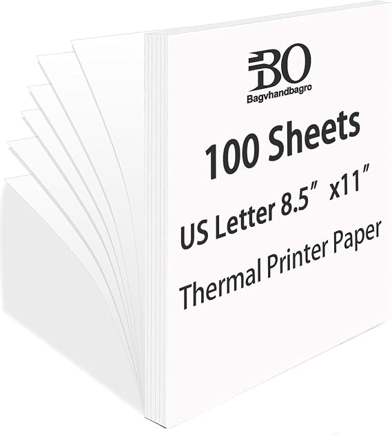 Thermal Paper 8.5 x 11 Inch for Thermal Printers, 100 Sheets, BPA-Free