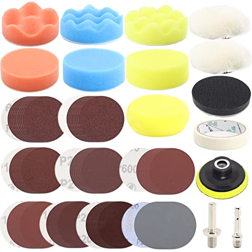 104PCS Car Headlight Restoration Kit - 3Inch Sanding Discs, Wool & Sponge Buffing Pads, Interface Pad for Car Washing, Cleaning, Waxing