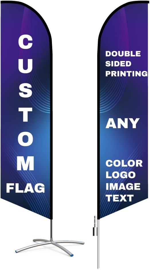 8FT 2.5M Custom Print Commercial Feather Flag Kit For Advertising Banners Flags With Pole Stake Cross Base For Business