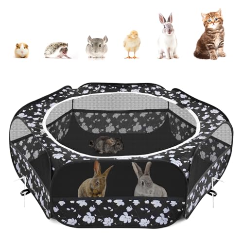 Pawaboo Small Animals Playpen, Waterproof Small Pet Cage Tent with Zippered Cover, Portable Outdoor Yard Fence with 3 Metal Rod for ChickKittenPuppyGuinea PigRabbitsHamsterChinchillas, Magnolia