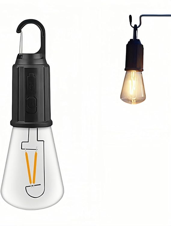 Portable LED Camping Lantern,Hang Anywhere Hook, USB-C Rechargeable, 3 Brightness Modes, Water Resistant for Emergency, Tent, Hiking, Power Outage& Outdoor (Black 1PCS) (T02)