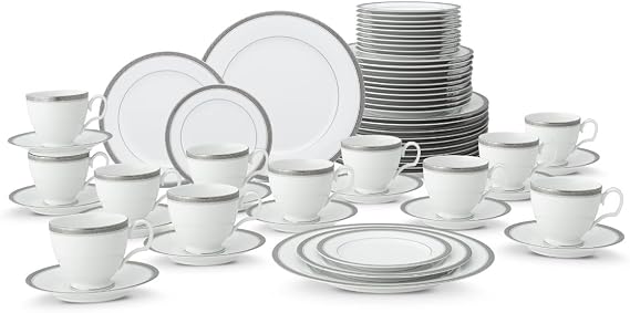 Noritake Charlotta Platinum 60-Piece Value Set, Service for 12 in White