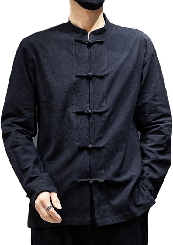 HZCX FASHION Men Chinese Traditional Tang Shirt Tai Chi Kung Fu Frog Button Top