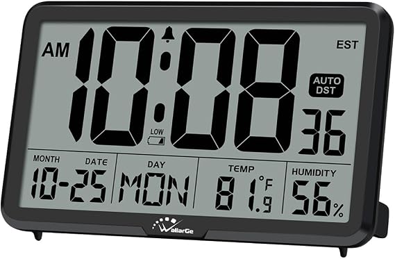 WallarGe Auto Set Digital Wall Clock Battery Operated, Auto DST