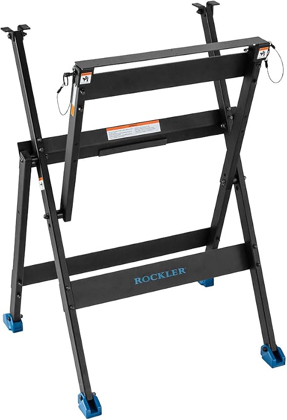 Rock-Steady Folding Steel Stand - Space-Saving Portable Work Stand w/Locking pins - 200 Pounds Capacity Woodworking Table Stand - Ideal Folding Work Stand for Router Tables and T-Track Tables