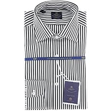 Luigi Borrelli Black Stripes Button Down Spread Collar Cotton Slim Fit Dress Shirt, Size Small 15.5