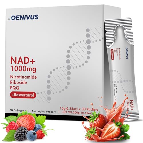 NAD Supplement 1000mg Pure Organic, Nicotinamide Riboside & Resveratrol with PQQ, NAD Berry Flavor Sticks for Anti-Aging, Energy, Focus 30 Packets