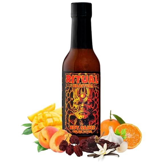 Hellfire Hot Sauce Ritual Habitual - Fruit-Based Gourmet Hot Sauce With Tropical Flavors and Curry, 5 oz.