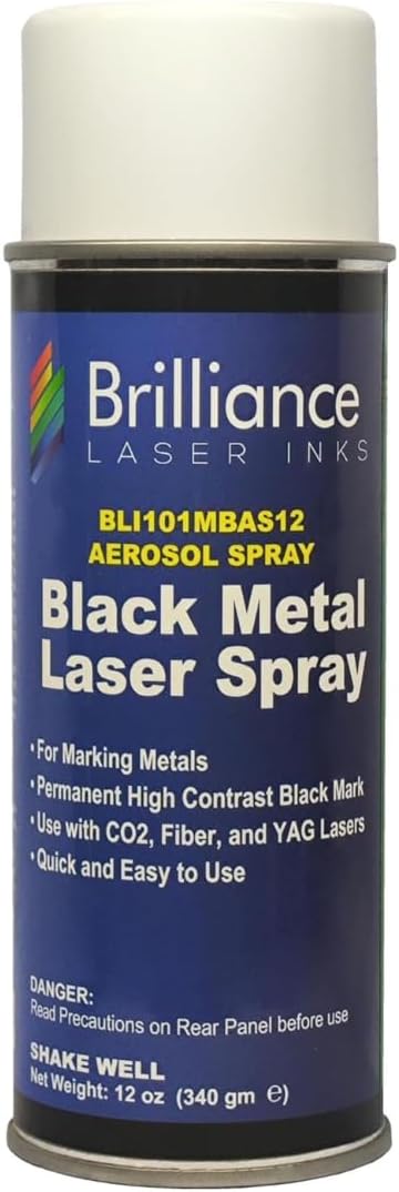 Brilliance Laser Inks 12 Oz Laser Marking Spray - Black, Permanent High Contrast Metal Marker Aerosol for Fiber, YAG, Diode, and CO2 Laser Engraver Machine, BLI101