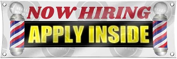 NOW HIRING Banner Barbershop Sign (1ft X 3ft) Barber Hair Stylist Beauty Salon Professional Color Vinyl Poster