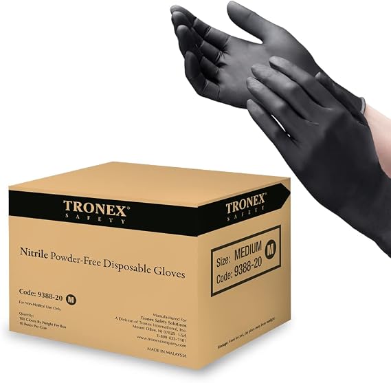TRONEX - Black Nitrile 4 Mil Powder-Free Fingertip Textured Disposable Gloves