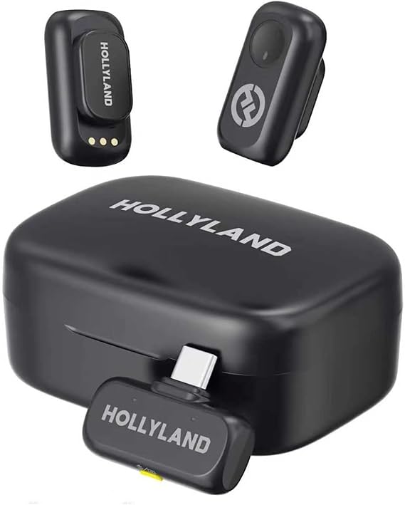 Hollyland Lark A1 Wireless Microphones for iPhone 15/16 & Android, 48kHz/24-bit,3-Level Intelligent Noise Cancel,Wireless Mini Microphone for YouTube,Podcast,Vlog (2TX+USB-C RX+Charging Case)