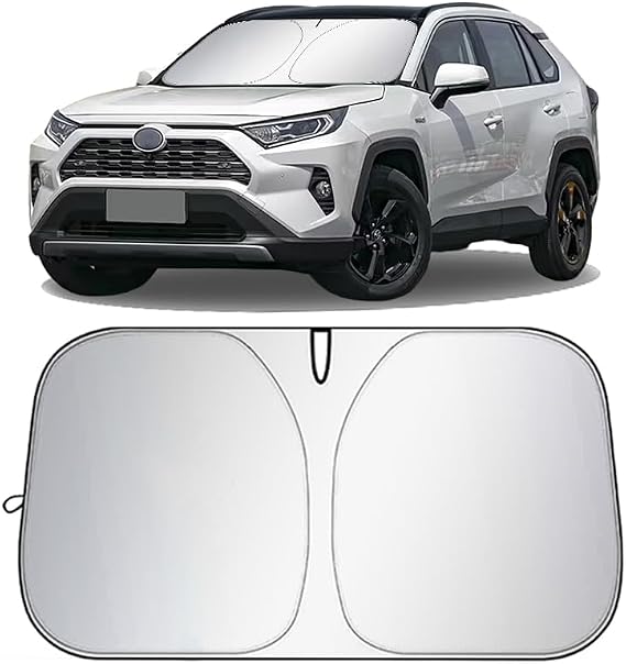 Car Windshield Sun Shade,Foldable Reflective Sun Visor | Sun Heat and UV Rays Blocker,210T Coated Silver Cloth Reflective Polyester