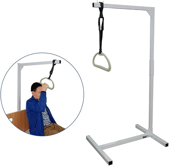 AOSSA Trapeze Bar for Bed with Floor Stand Medical Bed Trapeze for Elderly, Bed Lift & Stand Assist Aid for Seniors, Hospital Mobility Support (White)