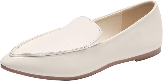 Fashion All Seasons Women Casual Shoes Flat Bottom Pointed Lightweight Shallow Mouth Slip On Comfortable Solid Color Tan Slip Sandals Women (White, 8)