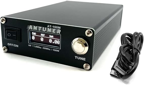 AT100M Antenna Tuner 1.8-30MHz Mini Automatic Antenna Tuner with 0.96 Inch Display Screen for Radio Stations and Antennas
