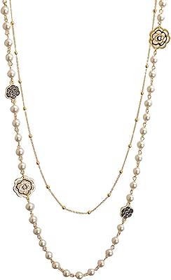 Designer Imitation Pearl Neckalce Camellia Flower Long Double Stranded Necklace Jewelry for Woman Pearl Jewellery