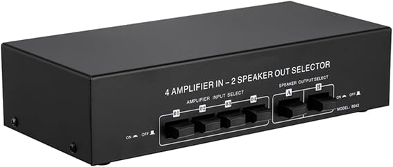 4 in 2 Out Amplifier Passive Switch Selector Speaker Splitter Stereo Switcher Box Selector Switcher Speaker Switch Selector Box