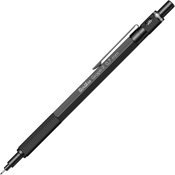 Scrikss Graph-X Mechanical Pencil, Metal Barrel, Ergonomic Grip, Professional Writing & Drawing Tool (0.7 mm, Matt Black)