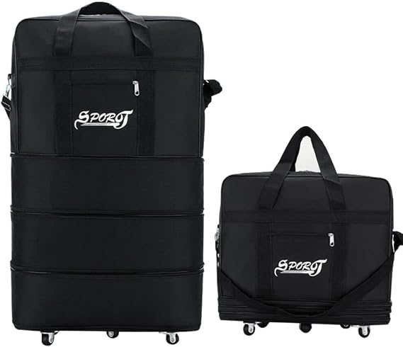LWWJJ 42" Expandable Rolling Wheeled Duffle Bag Luggage Black