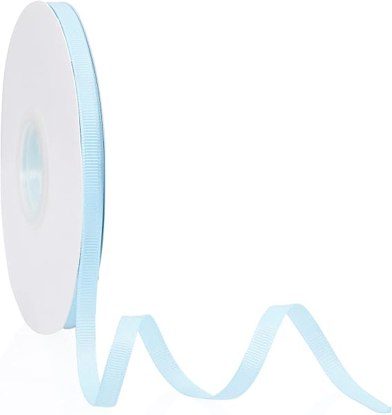 Baby Blue 1/4" X 50 Yards Solid Color Double Faced Grosgrain Ribbon for Gifts Wrapping, Wedding, Party, Crafts