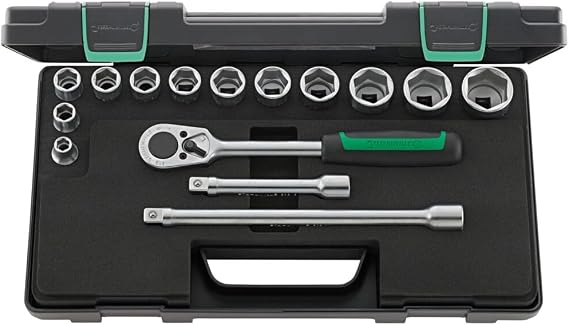 Stahlwille 96031436 15-Piece 1/2" Bi-Hex Socket Set (10-32mm) with Ratchet for Heavy-Duty Applications - Durable, Complete in Sturdy ABS Plastic Case, Made in Germany
