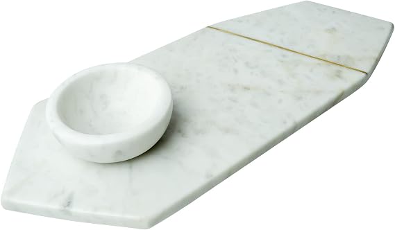 Crocon Marble Serving Tray for Party Kitchen Decor Dessert Table Display Set Food Serving White Serving Platter With Bowl For Sauce Dip Bowl and Long Serving Board Set Gift for Kitchen