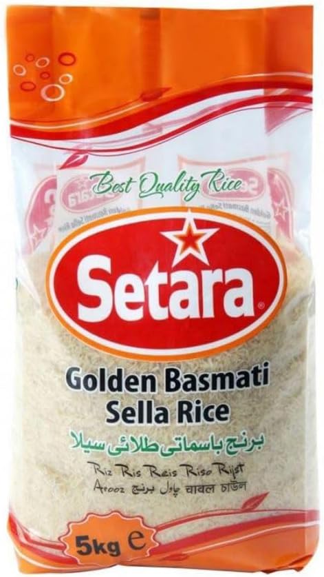 Setara Golden Sella Basmati Rice 5kg | Premium Aged Extra Long Grain Parboiled Basmati | Naturally Fluffy & Non-Sticky | Ideal for Biryanis, Pilau, Curry Dishes & Everyday Cooking – 1 bag