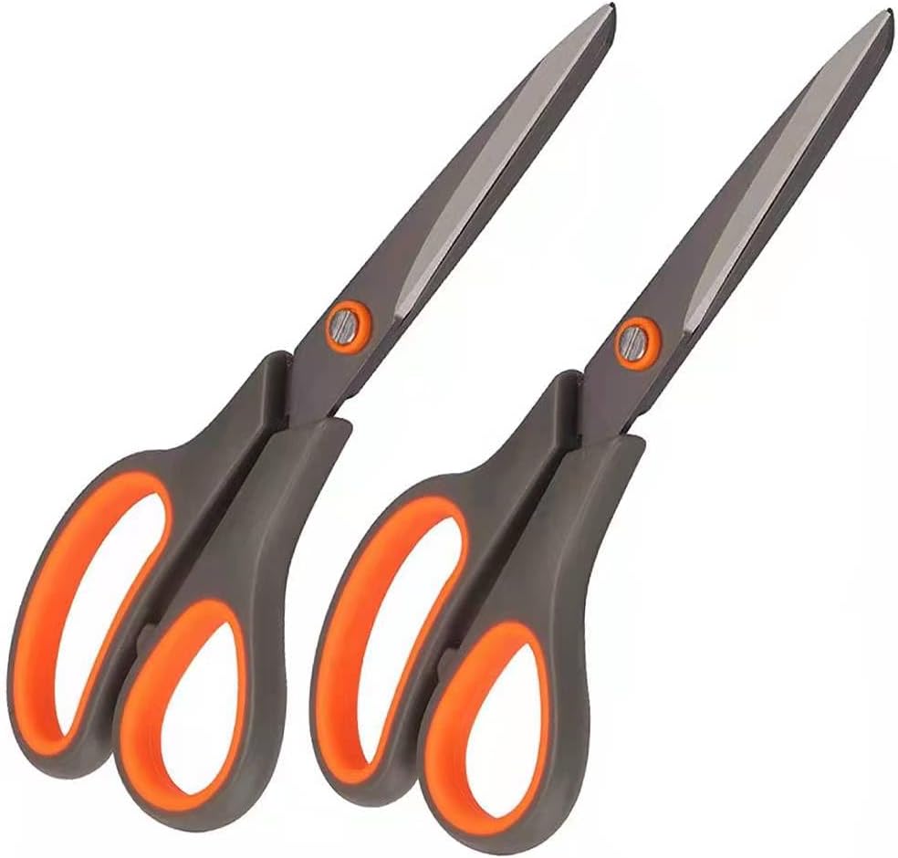 2 Pack 8" Office Craft Scissors, Paper Scissor, Professional Teflon Non-Stick Stainless Steel Scissor, Comfort Soft Grip Scissors, All-Purpose, Suitable for Households, Offices