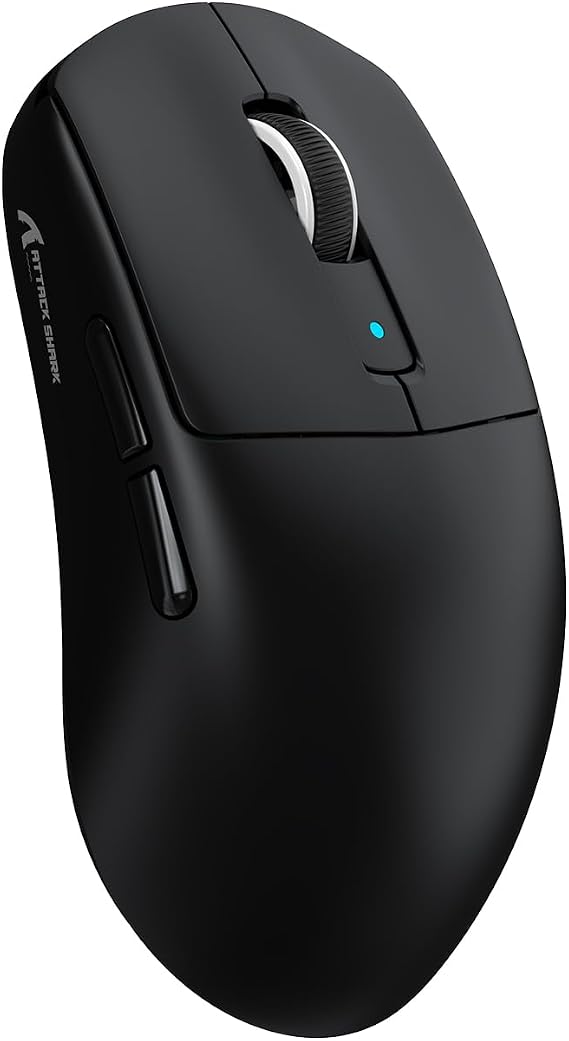 ATTACK SHARK R6 Wireless Gaming Mouse,38G Ultra-Lightweight Trip-Mode 2.4G/USB-C/Bluetooth Mouse Gaming with PAW3950MAX Sensor,42000 DPI,50G Accelerated Speed for PC/Laptop/Mac -Black&Tape