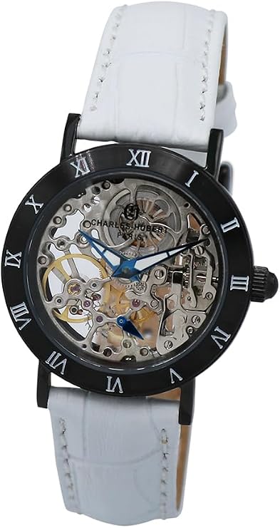 Charles Hubert 6790-BW Mechanical Hand Wind Skeleton Men's Watch, White, White