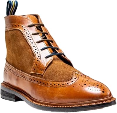 SIRRI Mens Genuine Leather Suede Lace Up Boots Welted Brogue Ankle Smart Casual Shoes