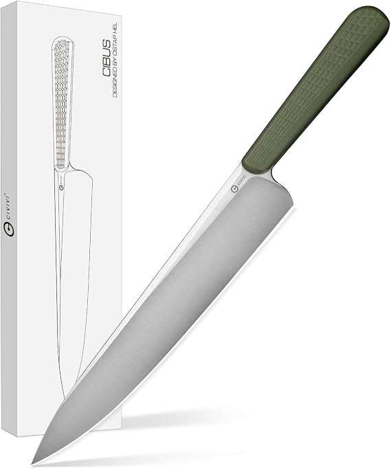 CIVIVI Cibus Chef Knife, 7.87" 14C28N Blade Razor Sharp Kitchen Knife with Ergonomic G10 Handle for Home Cooking Cutting, Ideal Gift for Chefs & Family C23048-2, OD Green