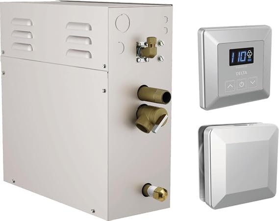 Delta Faucet SimpleSteam 10kW Steam System Kit Chrome, Includes Generator, Square Digital Control, Square Head, Lumicoat Chrome 5P-EST010-PR
